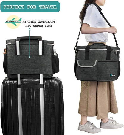 Dog Travel Bag, Travel Pet Bag Organizer, Dog Food Travel Bag with Container Collapsible Bowls, Pet Travel Supplies Gift Accessories for Weekend Camping, Puppy Cat Diaper Bag, Charcoal Medium